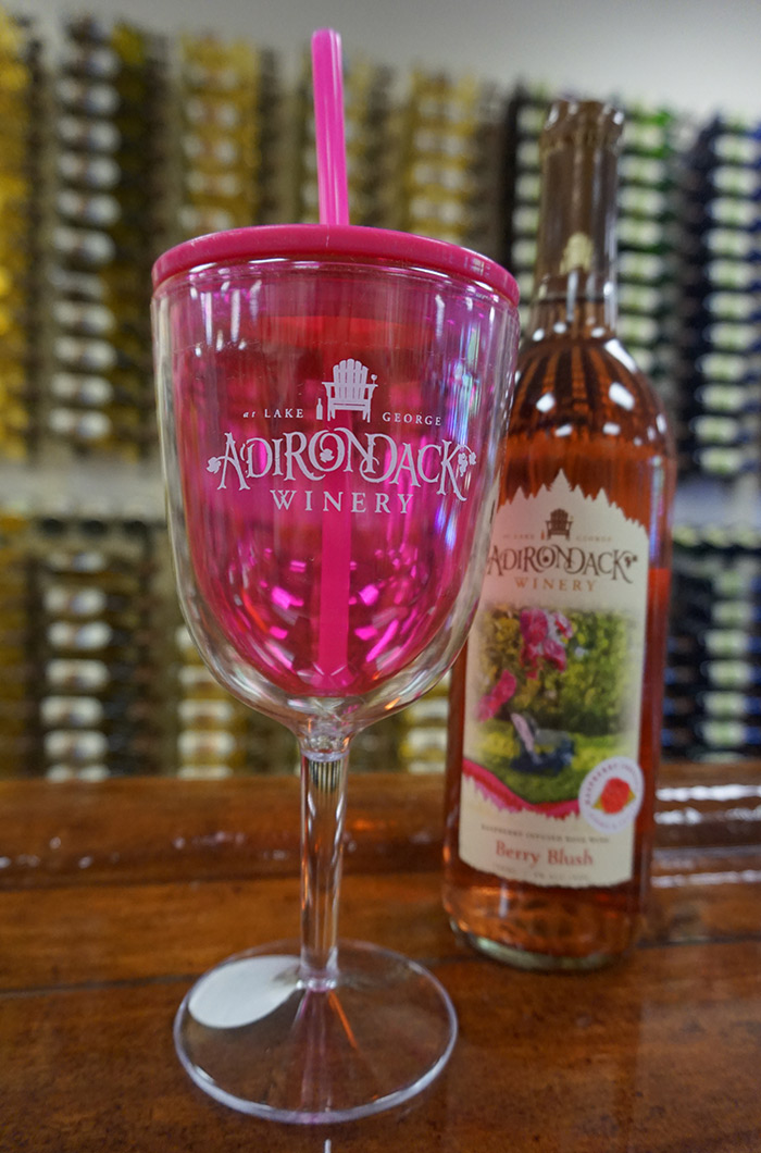 Pink Straw Sippy Wine Cup with Adirondack Winery Logo
